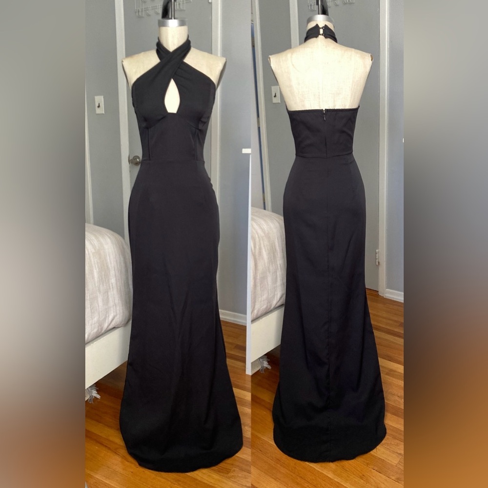 Pretty little thing long black dress in size 6